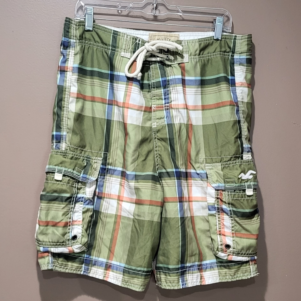 *3/$30 Sale* Hollister Green Plaid Mesh Lined Board Shorts